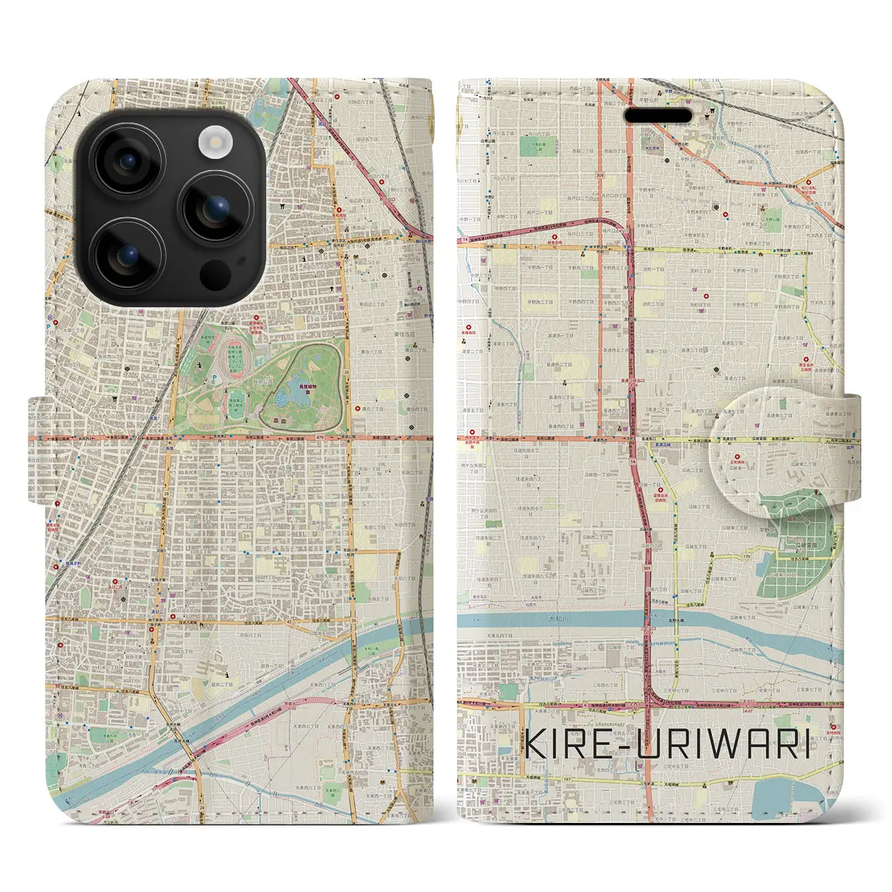 【喜連瓜破(大阪府)】地図柄iPhoneケース(手帳タイプ)ナチュラル・iPhone 16 用