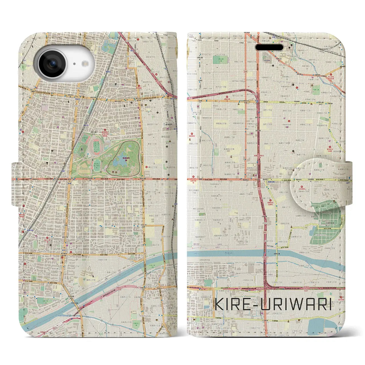 【喜連瓜破(大阪府)】地図柄iPhoneケース(手帳タイプ)