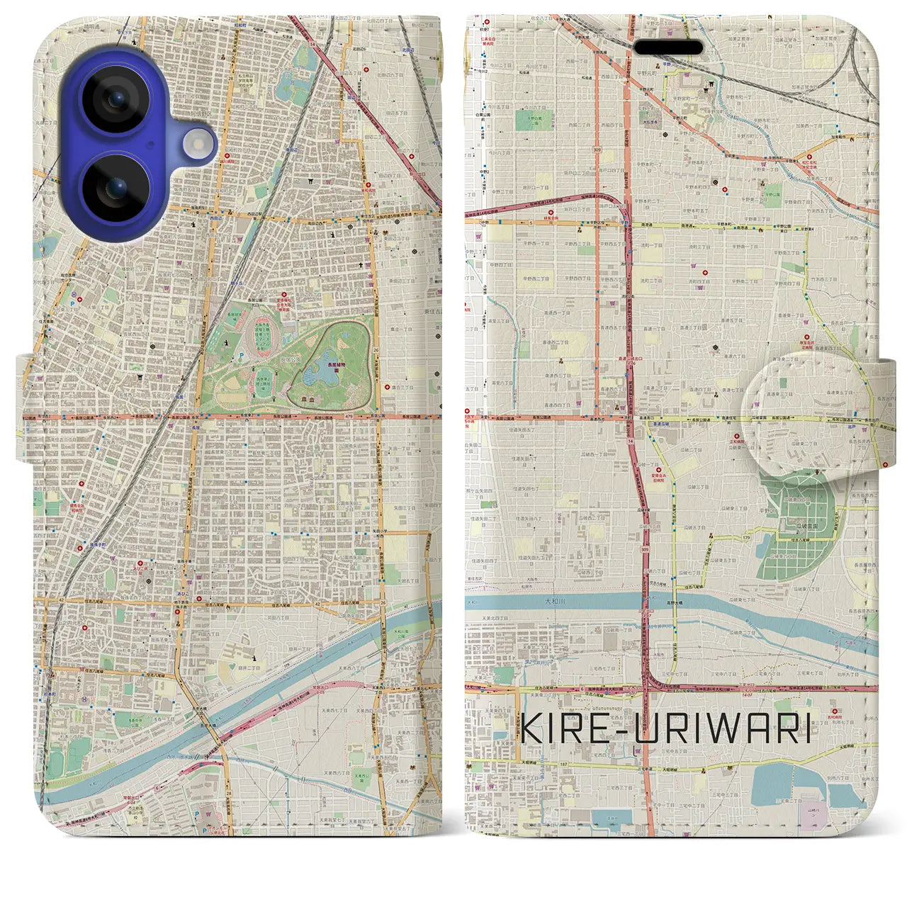 【喜連瓜破(大阪府)】地図柄iPhoneケース(手帳タイプ)ナチュラル・iPhone 16 Pro Max 用