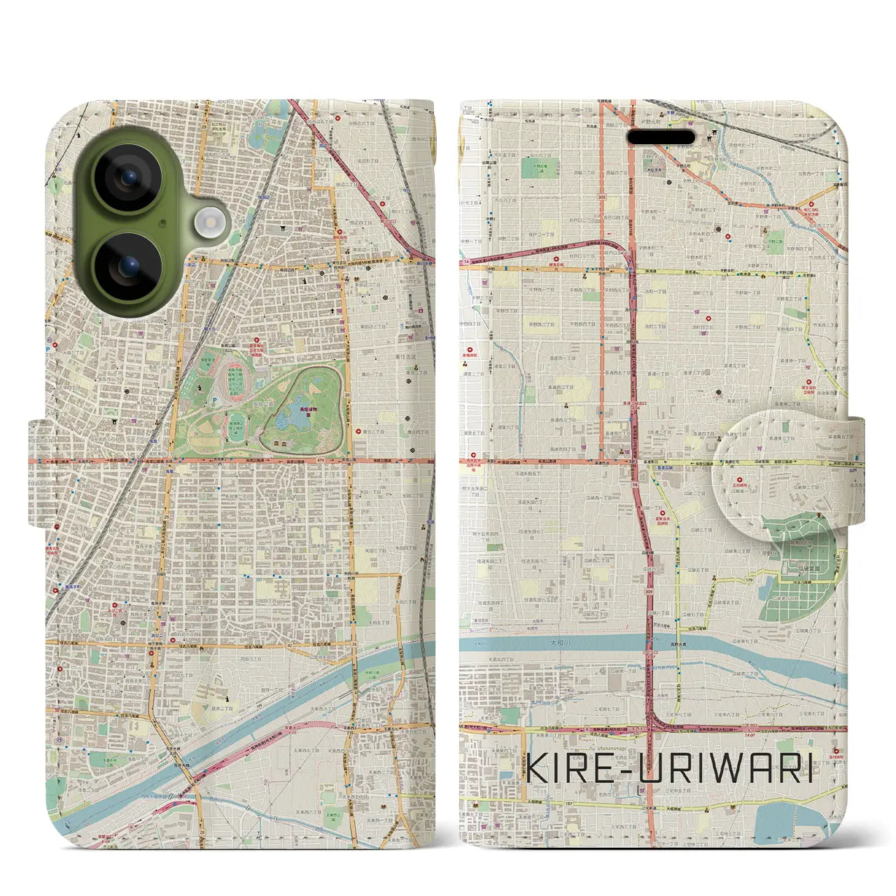 【喜連瓜破(大阪府)】地図柄iPhoneケース(手帳タイプ)