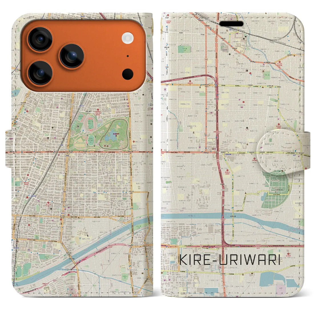 【喜連瓜破(大阪府)】地図柄iPhoneケース(手帳タイプ)ナチュラル・iPhone 17 Pro Max 用