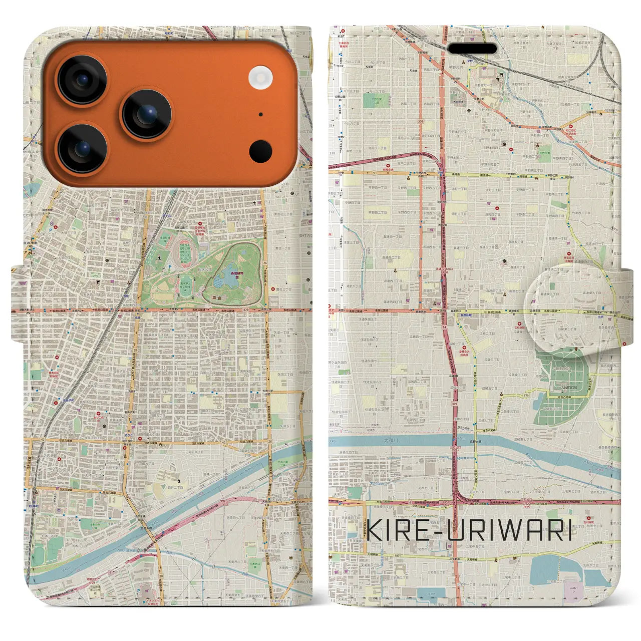 【喜連瓜破(大阪府)】地図柄iPhoneケース(手帳タイプ)ナチュラル・iPhone 17 Pro Max 用