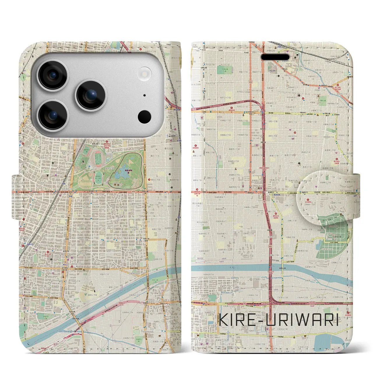 【喜連瓜破(大阪府)】地図柄iPhoneケース(手帳タイプ)