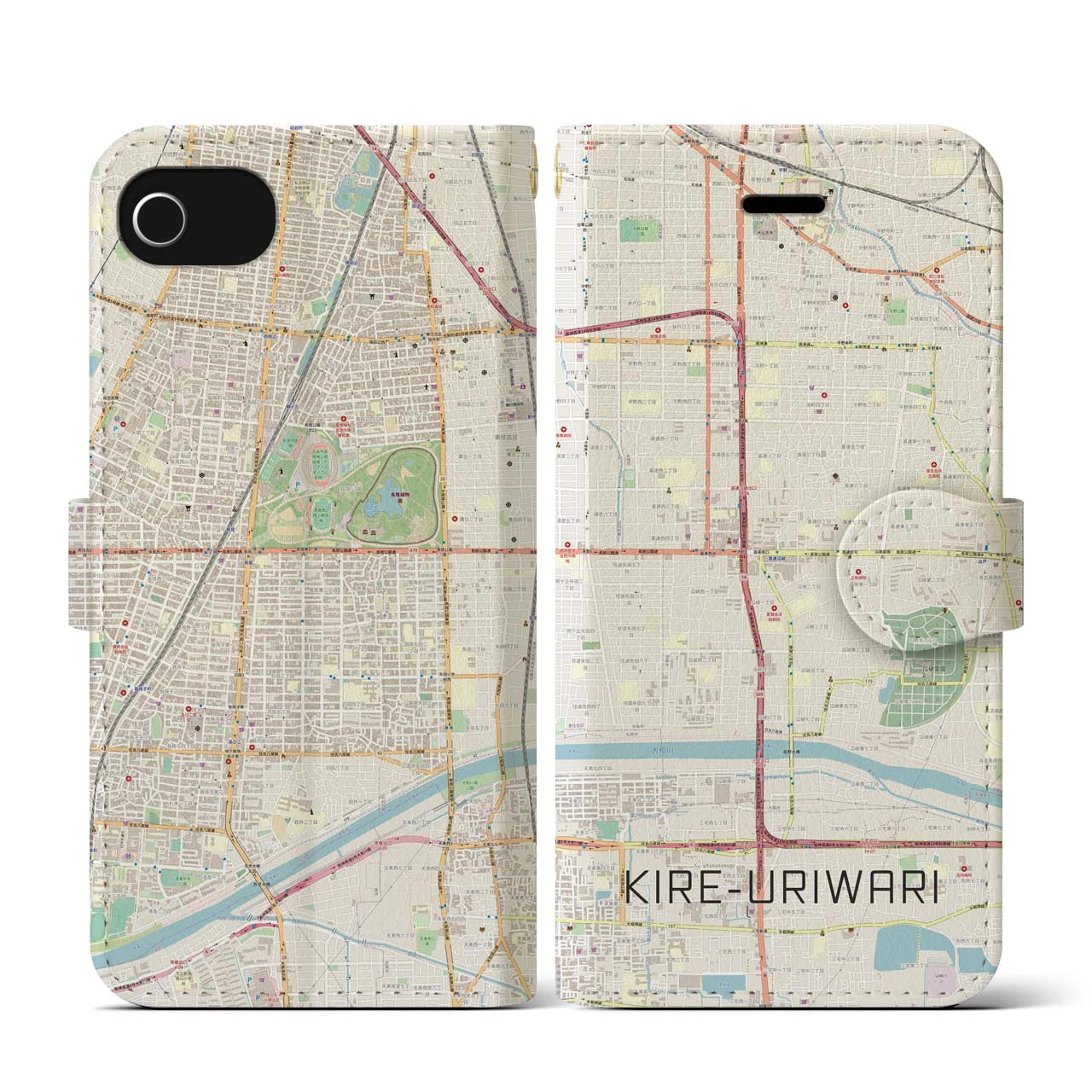 【喜連瓜破(大阪府)】地図柄iPhoneケース(手帳タイプ)ナチュラル・iPhone SE(第3 / 第2世代) / 8 / 7 / 6s / 6 用