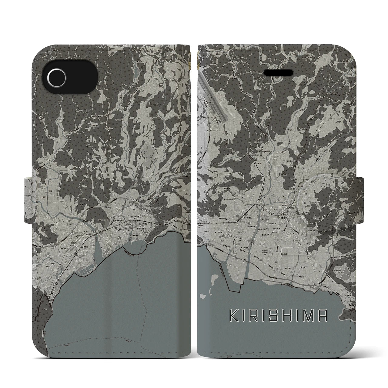 【霧島(鹿児島県)】地図柄iPhoneケース(手帳タイプ)モノトーン・iPhone SE(第3 / 第2世代) / 8 / 7 / 6s / 6 用