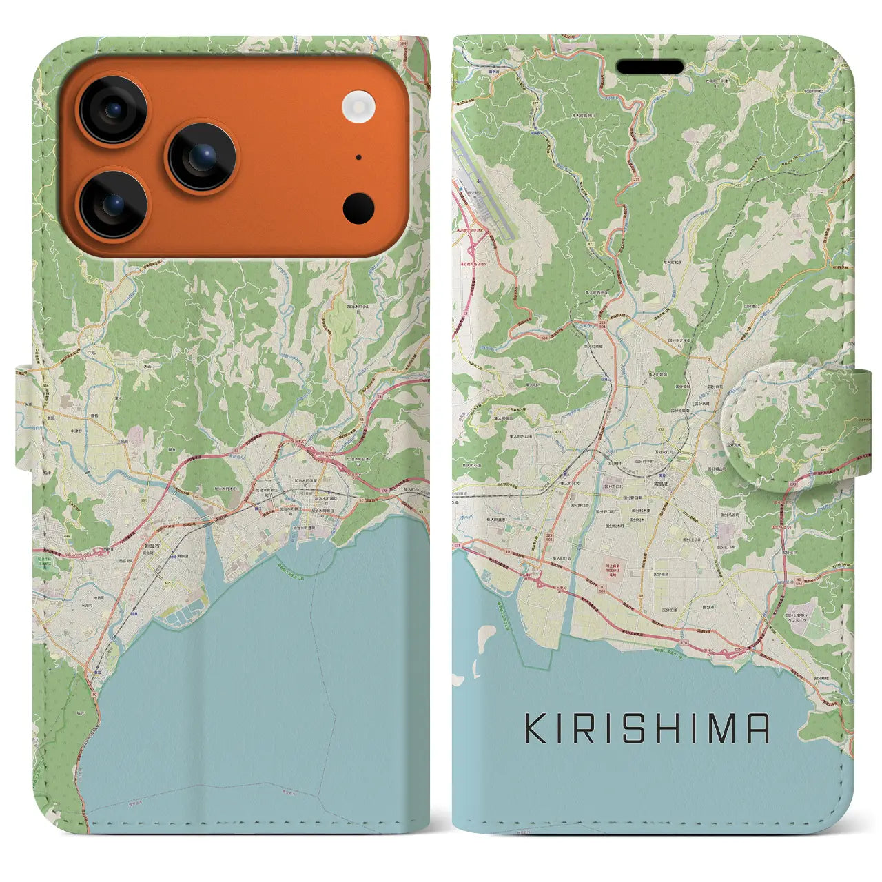 【霧島(鹿児島県)】地図柄iPhoneケース(手帳タイプ)モノトーン・iPhone 17 Pro Max 用