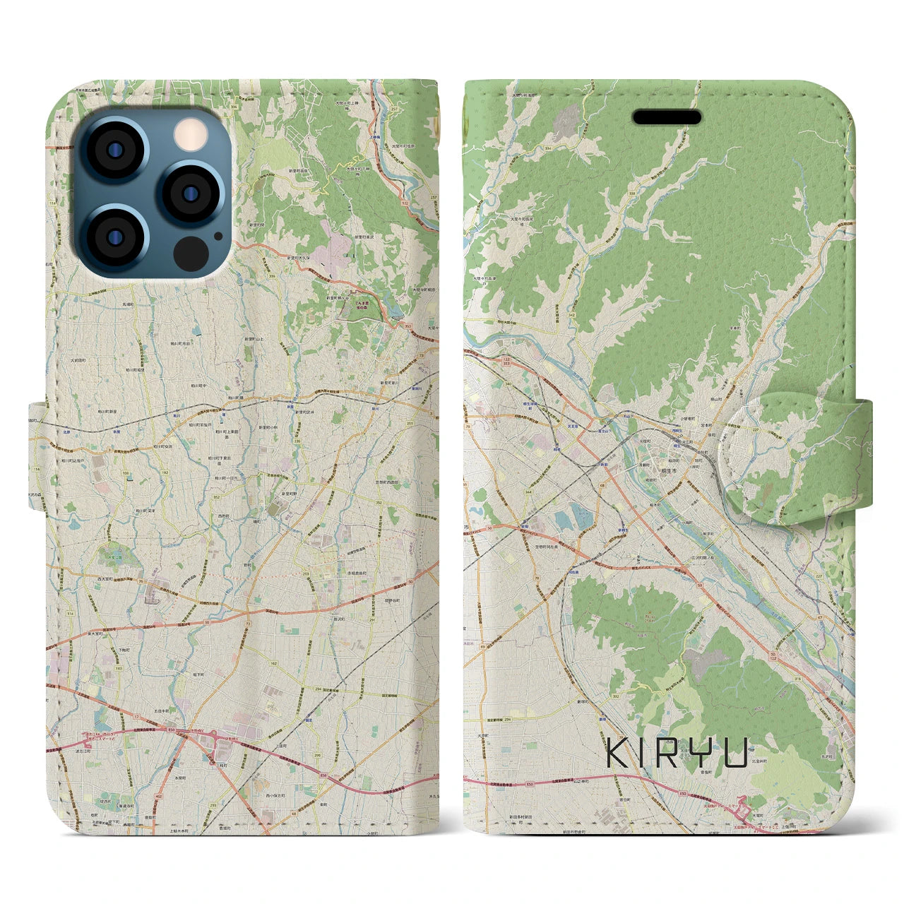 【桐生(群馬県)】地図柄iPhoneケース(手帳タイプ)