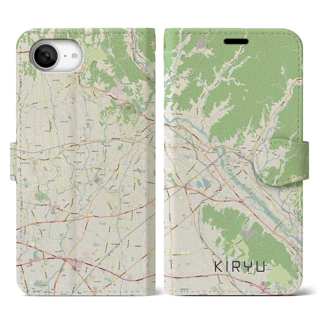 【桐生(群馬県)】地図柄iPhoneケース(手帳タイプ)