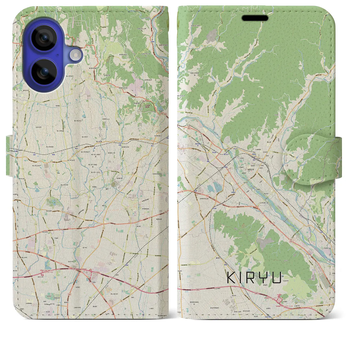 【桐生(群馬県)】地図柄iPhoneケース(手帳タイプ)ナチュラル・iPhone 16 Pro Max 用