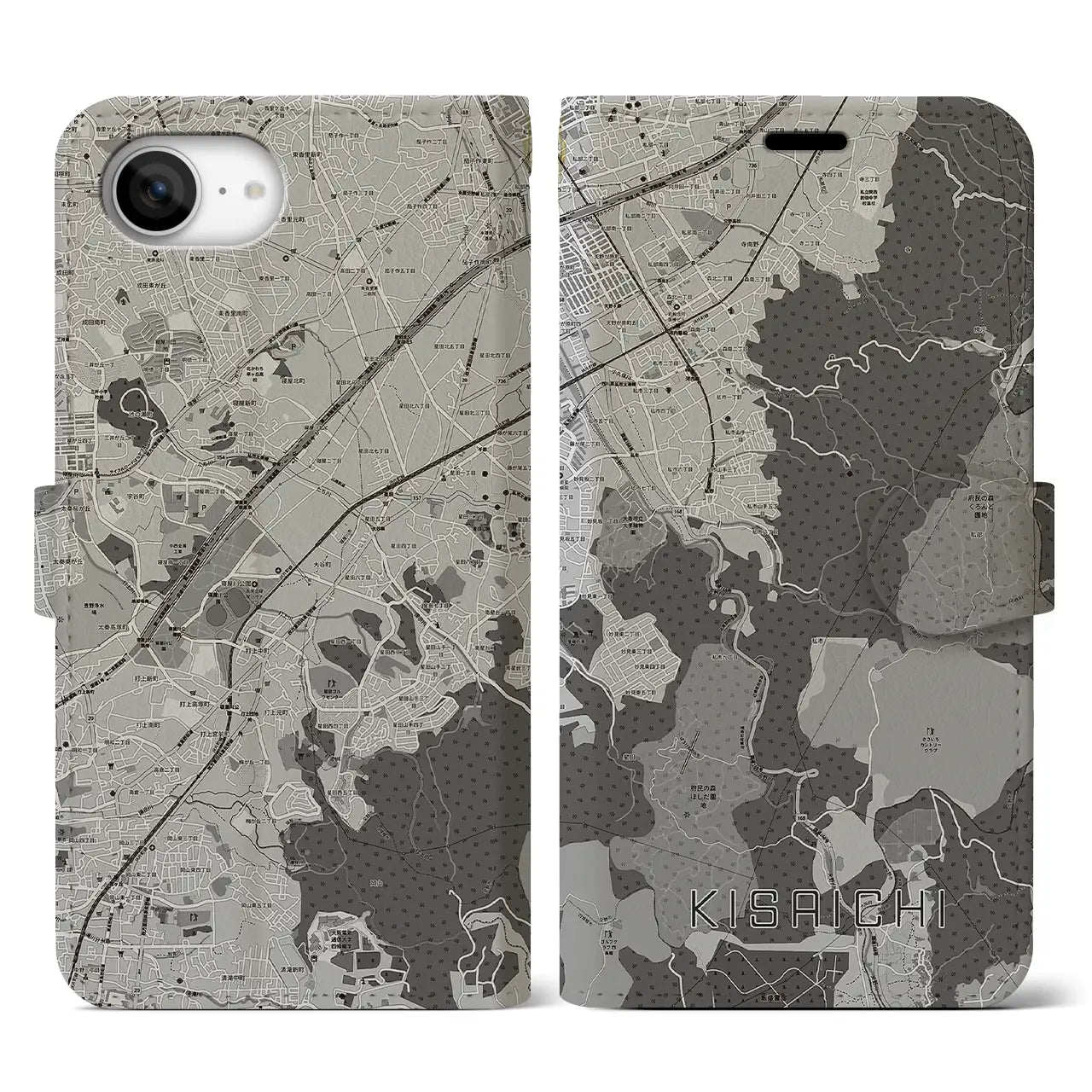 【私市(大阪府)】地図柄iPhoneケース(手帳タイプ)