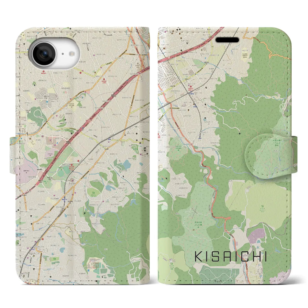 【私市(大阪府)】地図柄iPhoneケース(手帳タイプ)