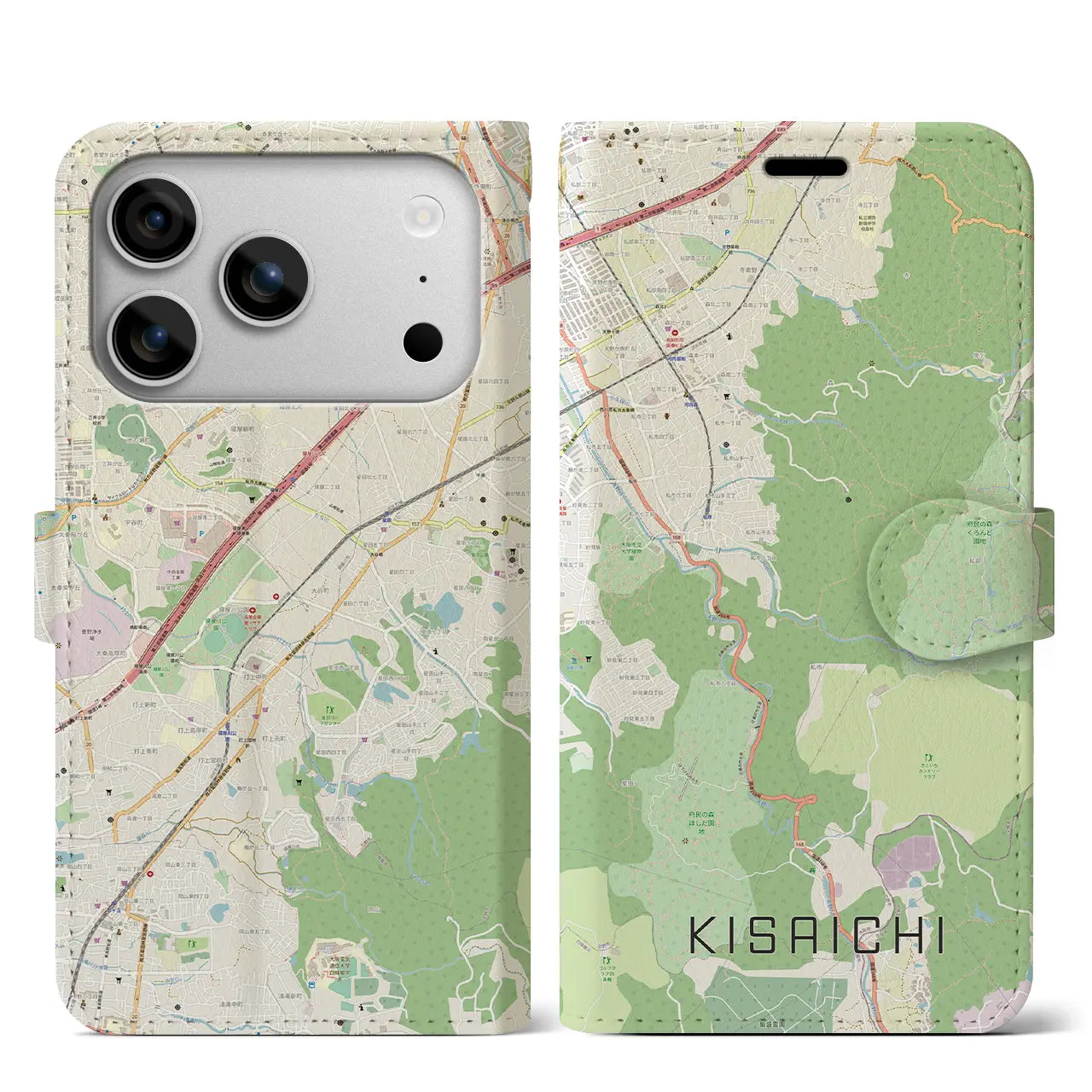 【私市(大阪府)】地図柄iPhoneケース(手帳タイプ)ナチュラル・iPhone 17 Pro Max 用