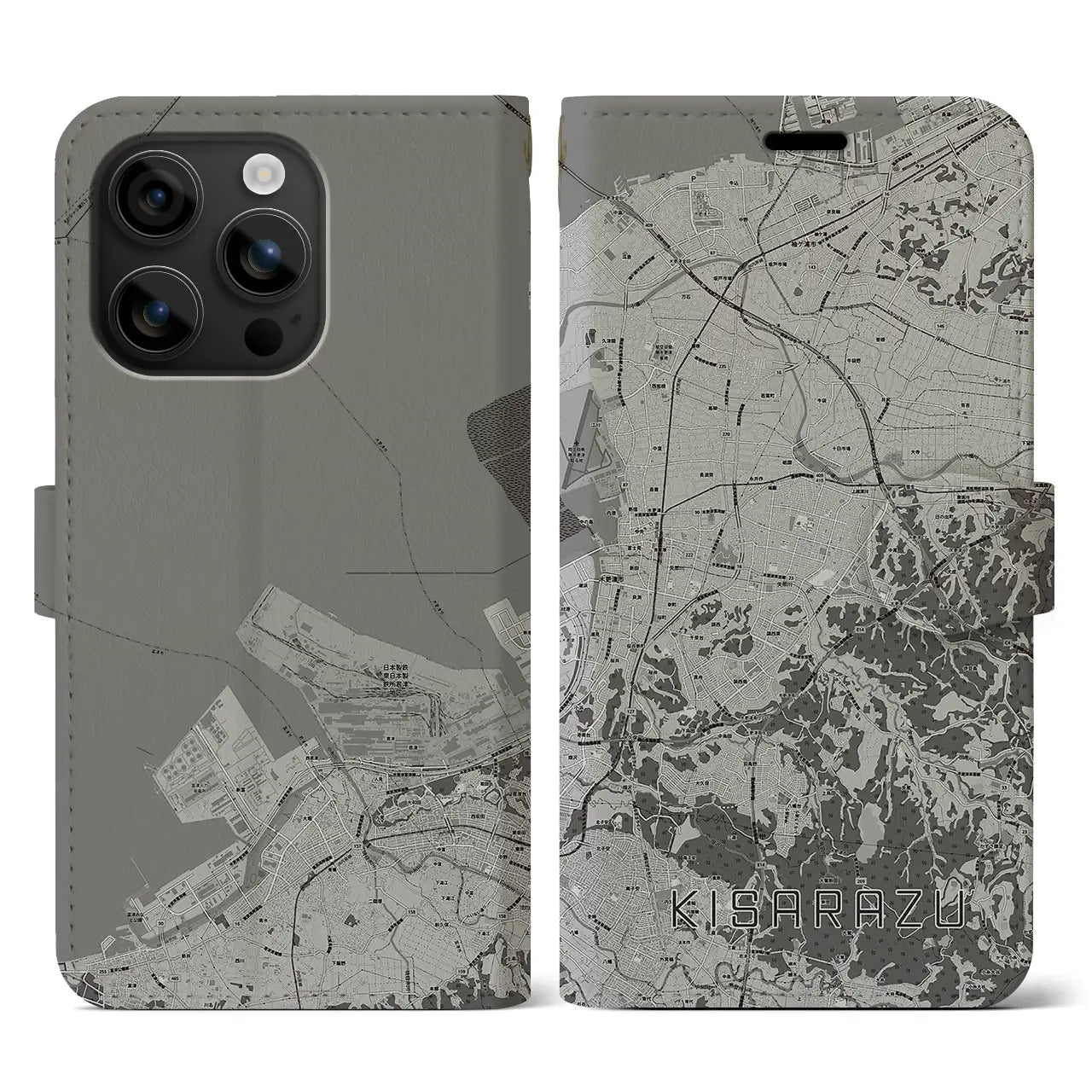【木更津(千葉県)】地図柄iPhoneケース(手帳タイプ)モノトーン・iPhone 16 用