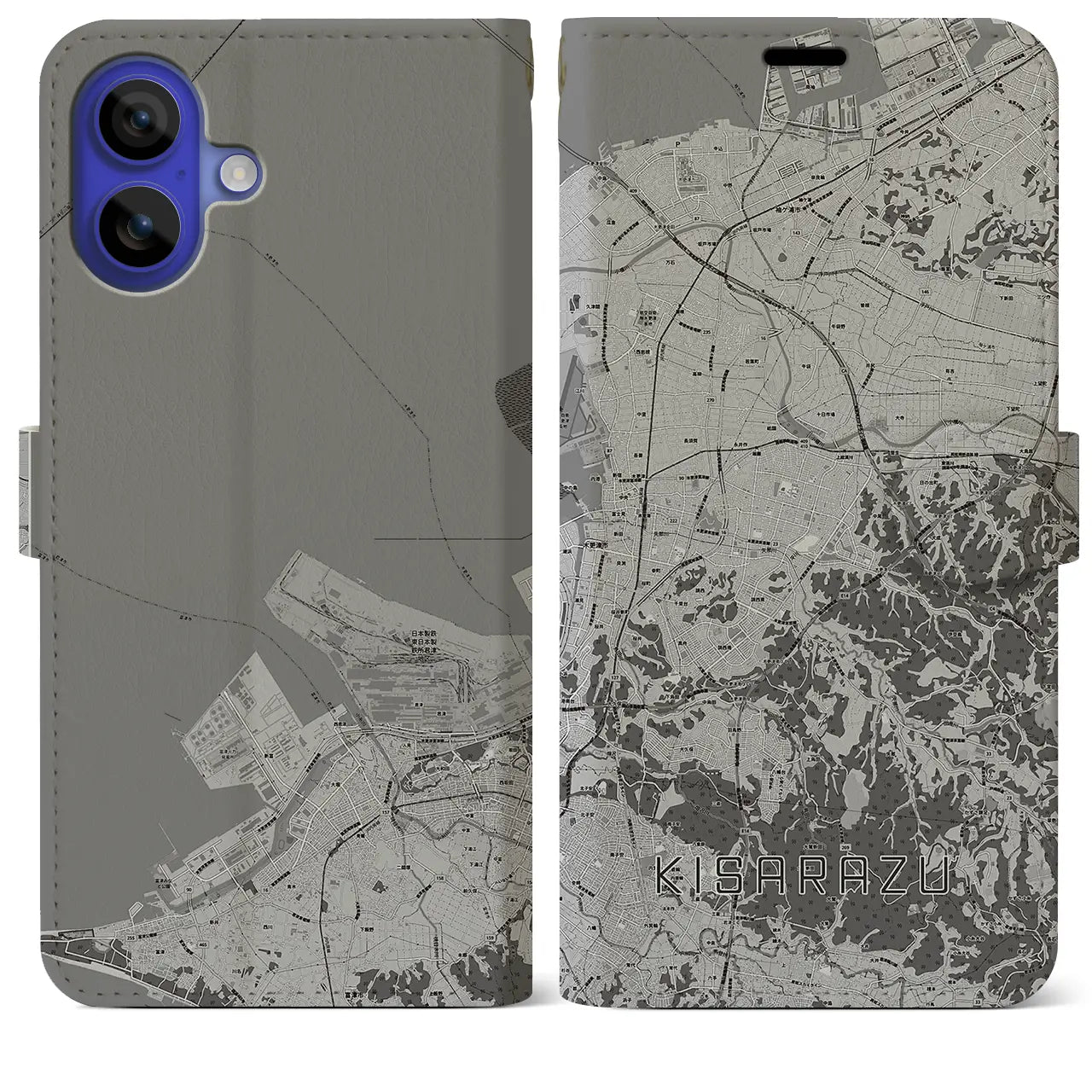 【木更津(千葉県)】地図柄iPhoneケース(手帳タイプ)モノトーン・iPhone 16 Pro Max 用