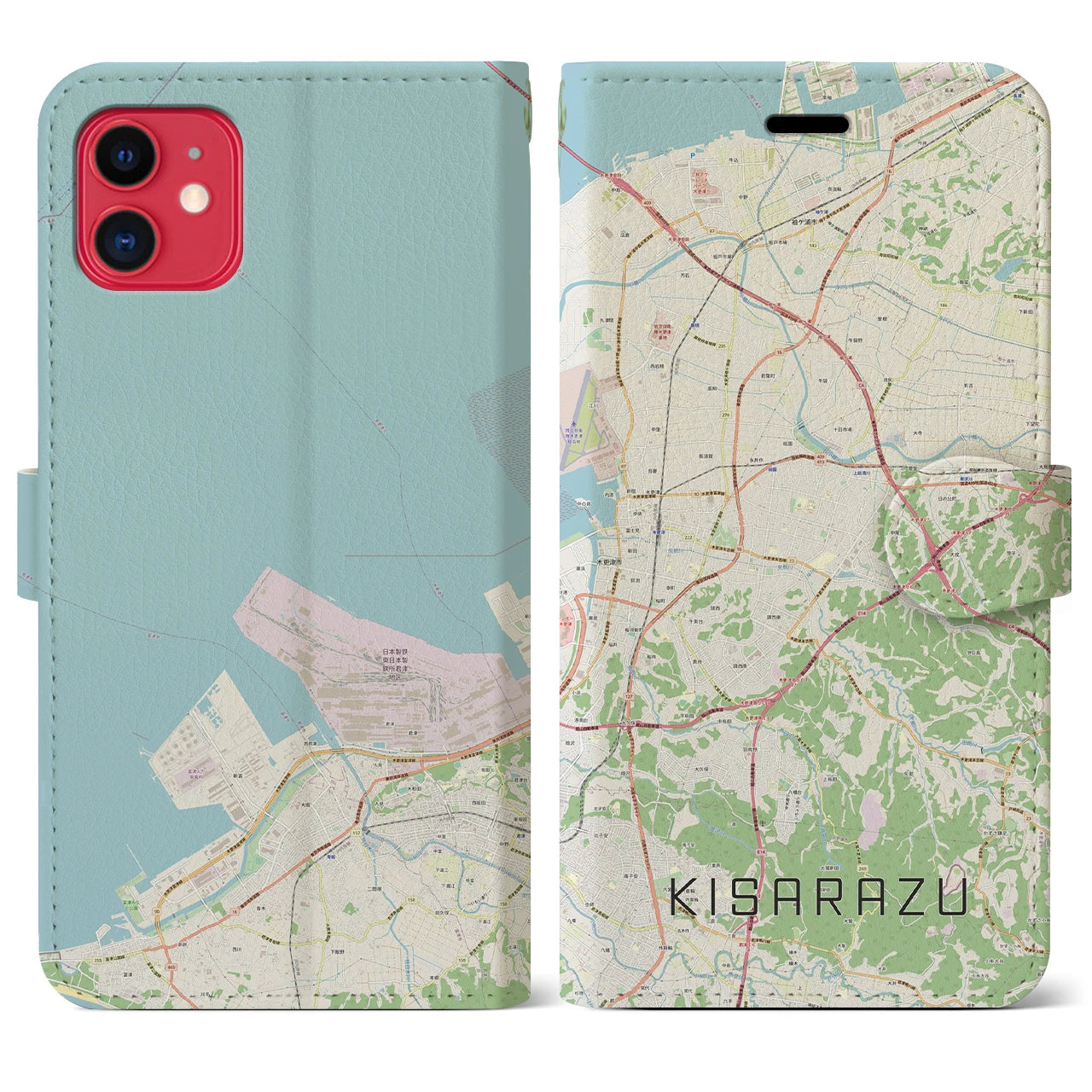 【木更津(千葉県)】地図柄iPhoneケース(手帳タイプ)ナチュラル・iPhone 11 用