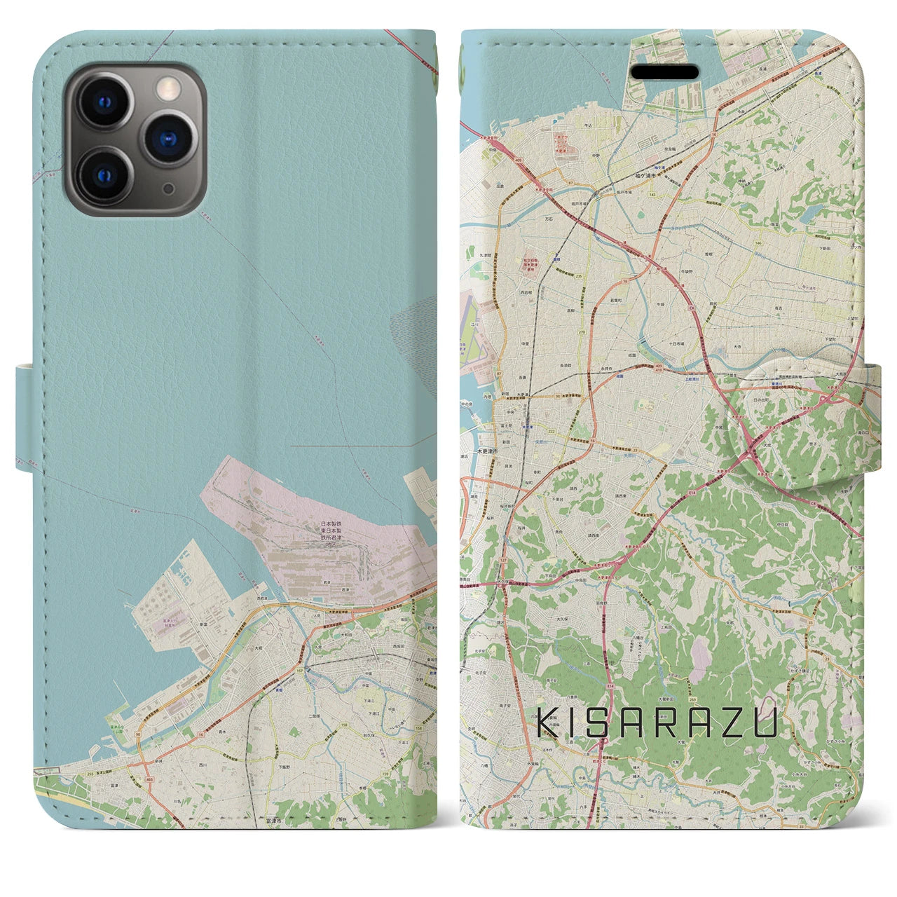 【木更津(千葉県)】地図柄iPhoneケース(手帳タイプ)ナチュラル・iPhone 11 Pro Max 用