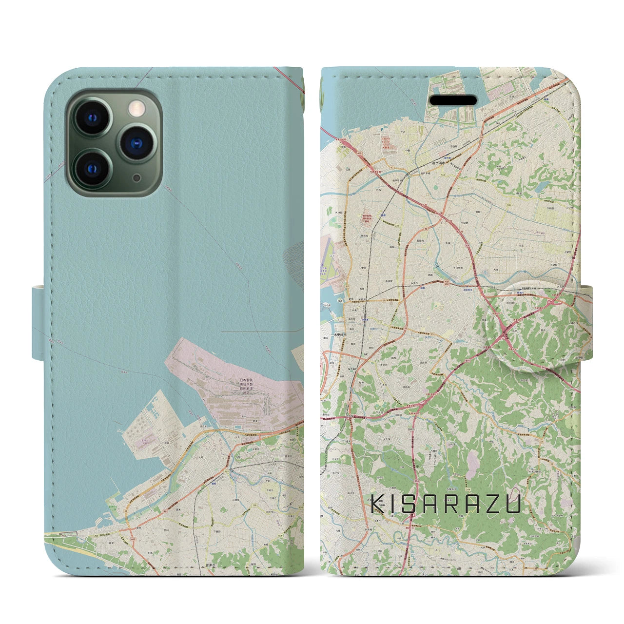 【木更津(千葉県)】地図柄iPhoneケース(手帳タイプ)ナチュラル・iPhone 11 Pro 用