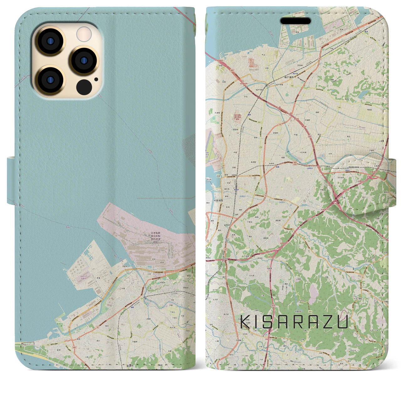 【木更津(千葉県)】地図柄iPhoneケース(手帳タイプ)ナチュラル・iPhone 12 Pro Max 用