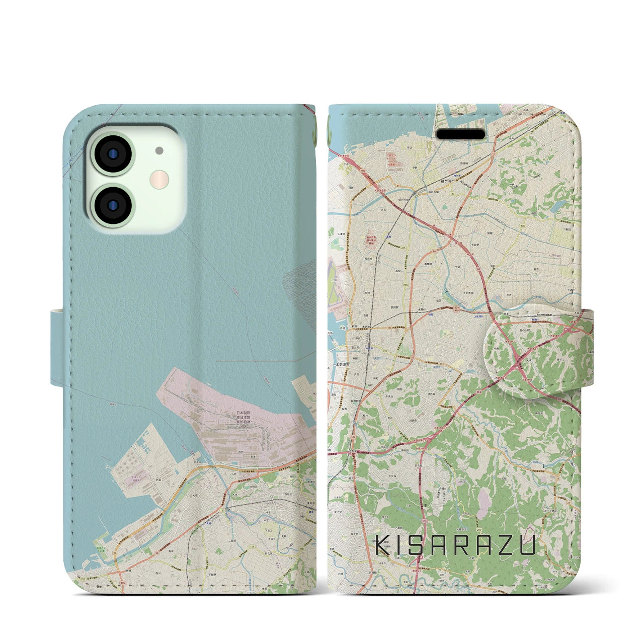 【木更津(千葉県)】地図柄iPhoneケース(手帳タイプ)ナチュラル・iPhone 12 mini 用