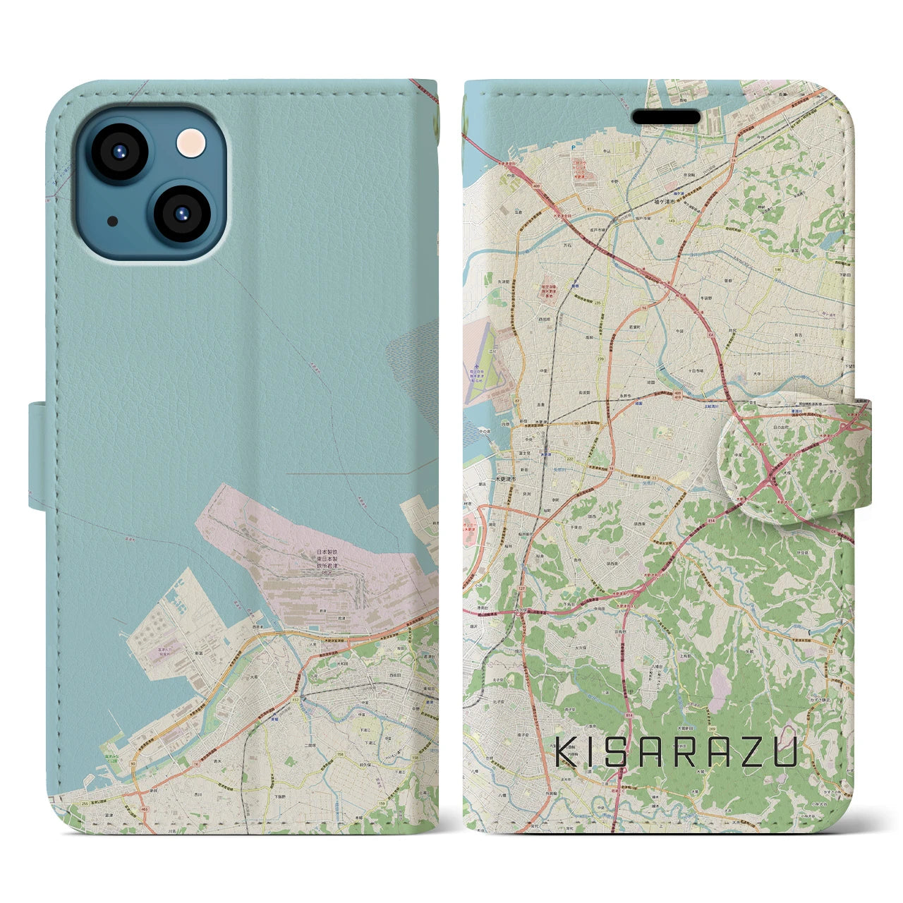 【木更津(千葉県)】地図柄iPhoneケース(手帳タイプ)ナチュラル・iPhone 13 用
