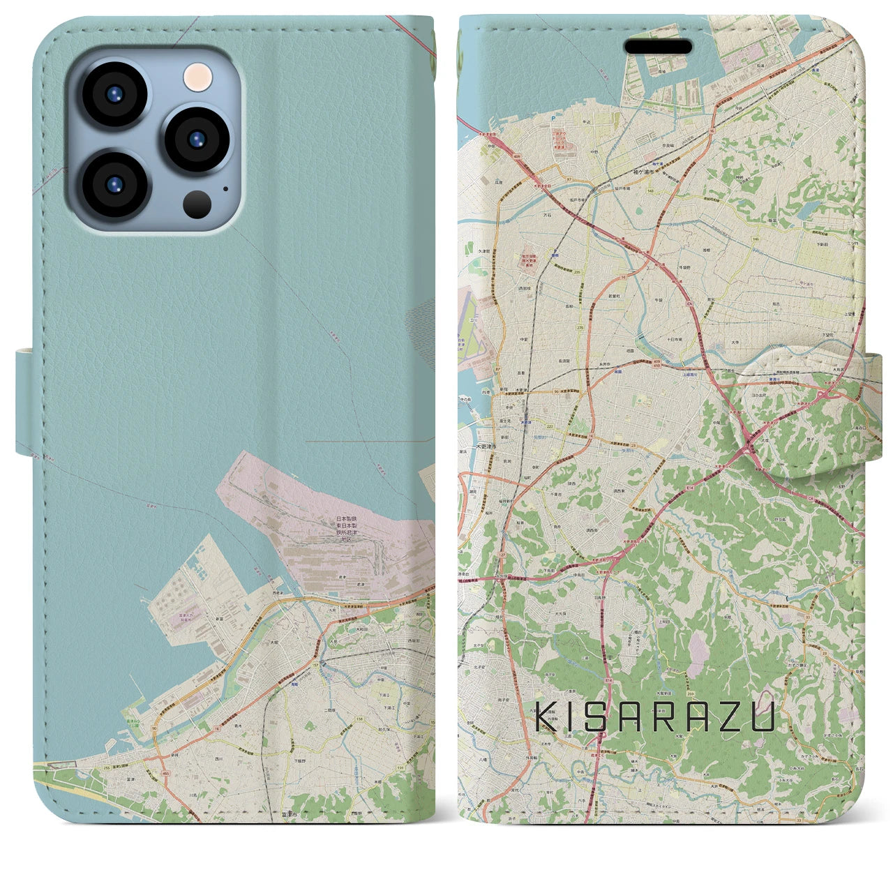 【木更津(千葉県)】地図柄iPhoneケース(手帳タイプ)ナチュラル・iPhone 13 Pro Max 用