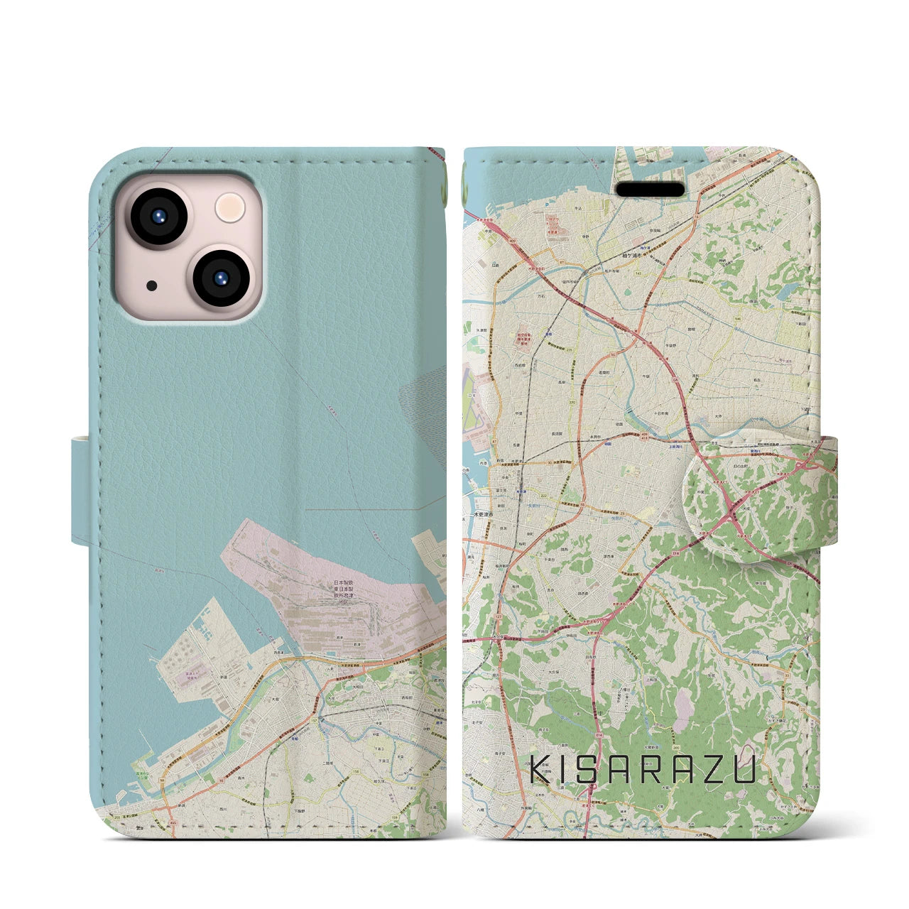 【木更津(千葉県)】地図柄iPhoneケース(手帳タイプ)ナチュラル・iPhone 13 mini 用