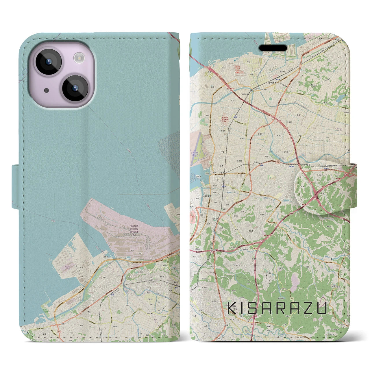 【木更津(千葉県)】地図柄iPhoneケース(手帳タイプ)ナチュラル・iPhone 14 用
