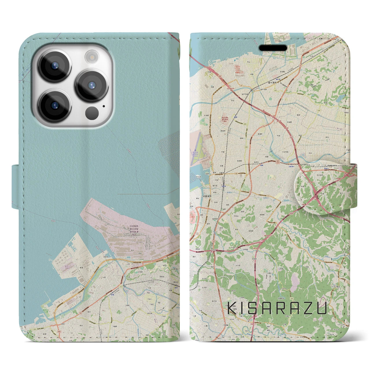 【木更津(千葉県)】地図柄iPhoneケース(手帳タイプ)ナチュラル・iPhone 14 Pro 用