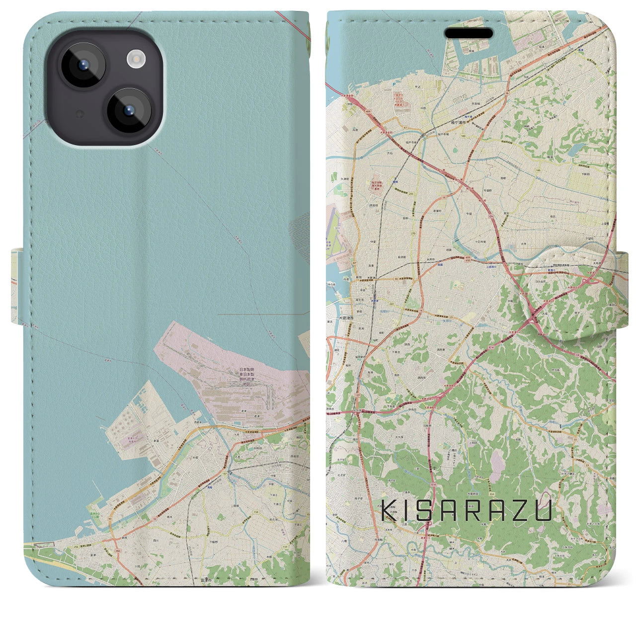 【木更津(千葉県)】地図柄iPhoneケース(手帳タイプ)ナチュラル・iPhone 14 Plus 用