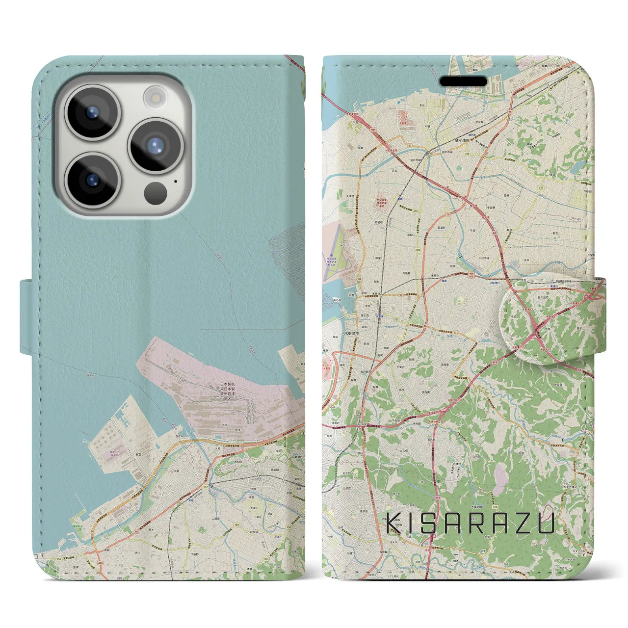 【木更津(千葉県)】地図柄iPhoneケース(手帳タイプ)ナチュラル・iPhone 15 Pro 用