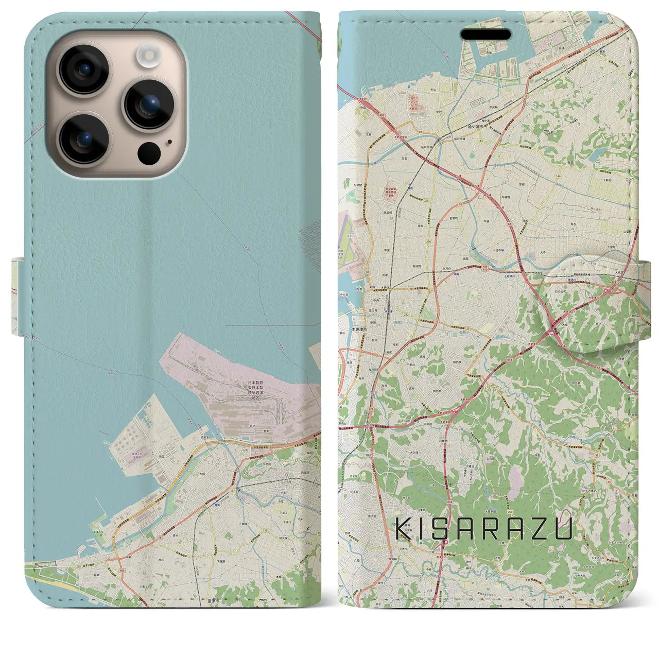 【木更津(千葉県)】地図柄iPhoneケース(手帳タイプ)ナチュラル・iPhone 16 Plus 用