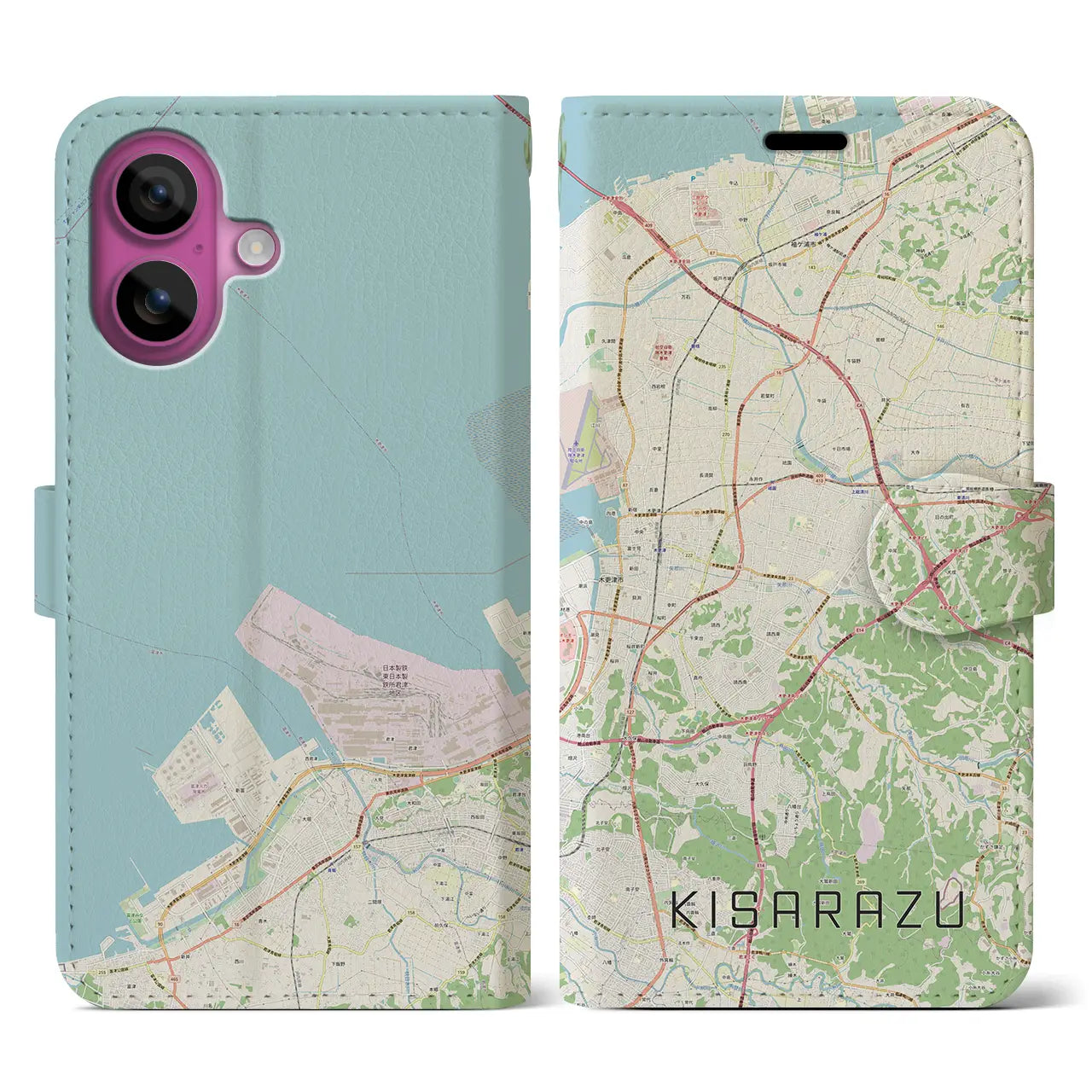 【木更津(千葉県)】地図柄iPhoneケース(手帳タイプ)ナチュラル・iPhone 16 Pro 用
