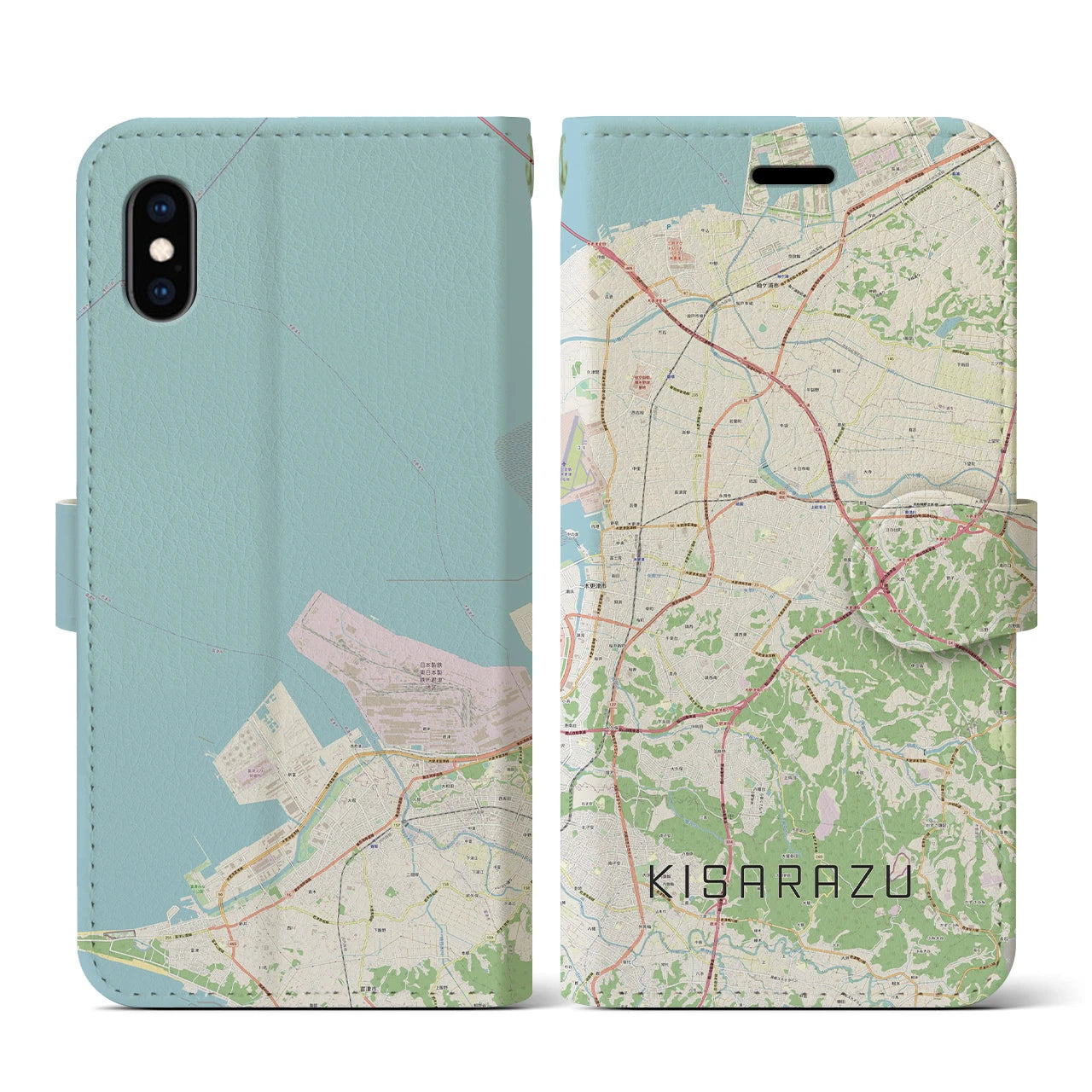 【木更津(千葉県)】地図柄iPhoneケース(手帳タイプ)ナチュラル・iPhone XS / X 用