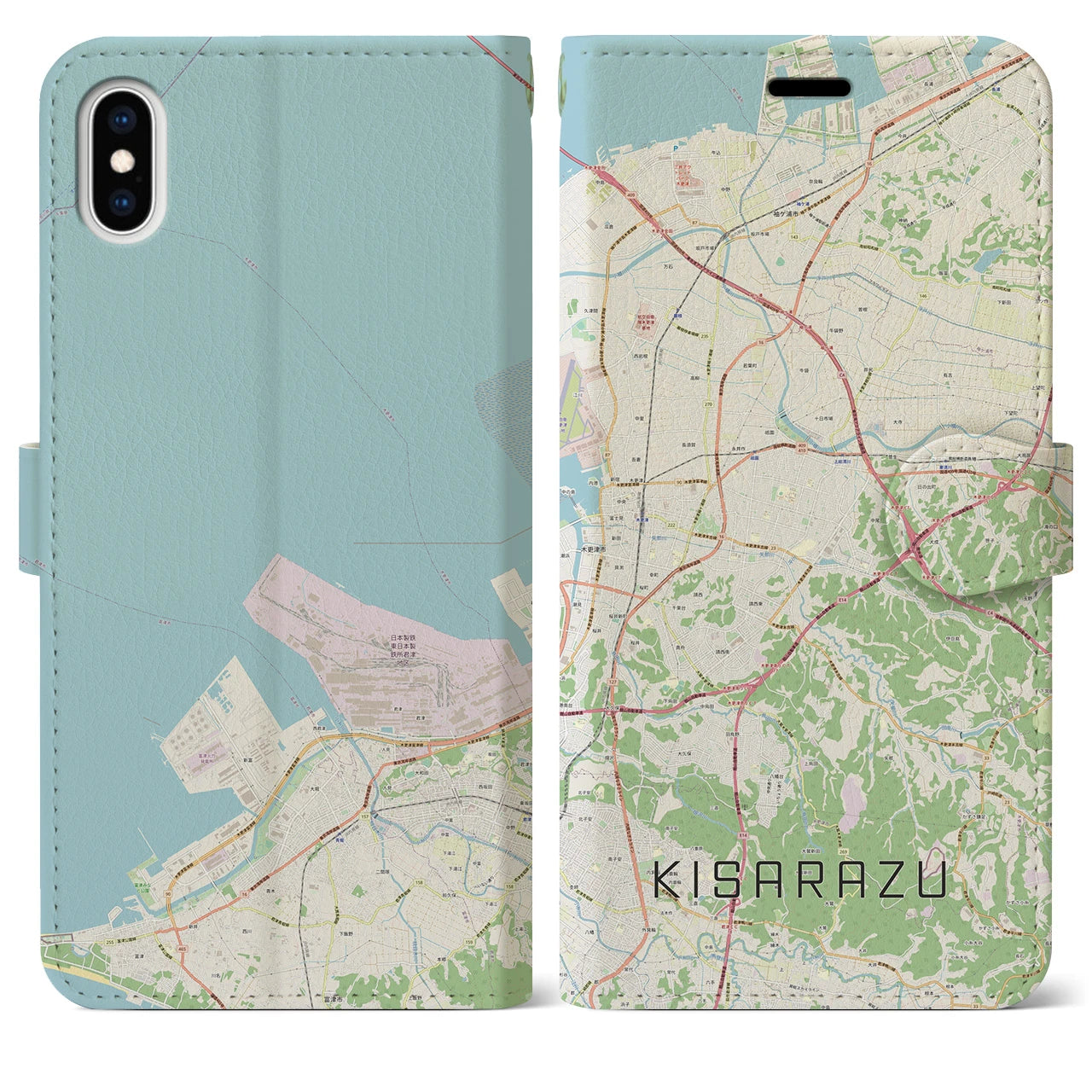 【木更津(千葉県)】地図柄iPhoneケース(手帳タイプ)ナチュラル・iPhone XS Max 用