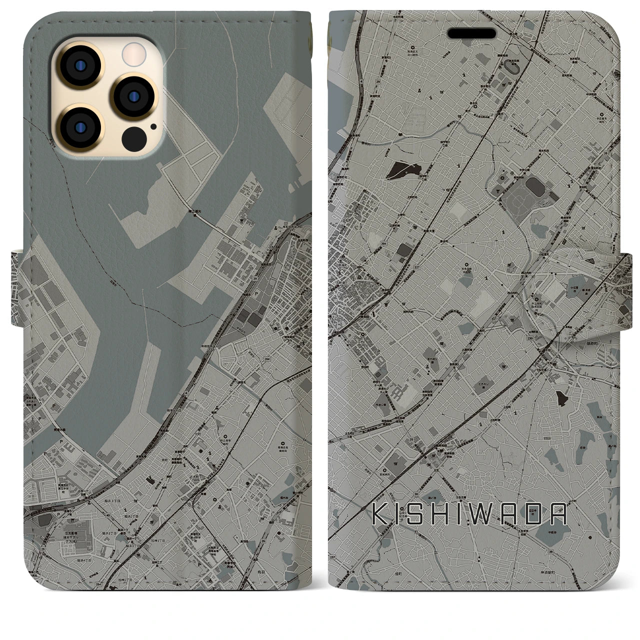 【岸和田(大阪府)】地図柄iPhoneケース(手帳タイプ)