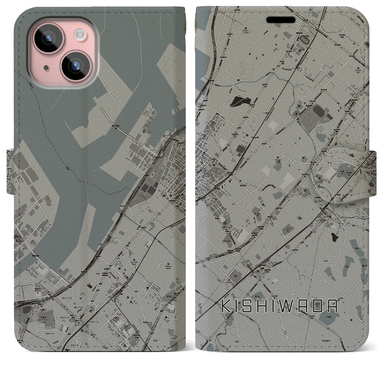 【岸和田(大阪府)】地図柄iPhoneケース(手帳タイプ)