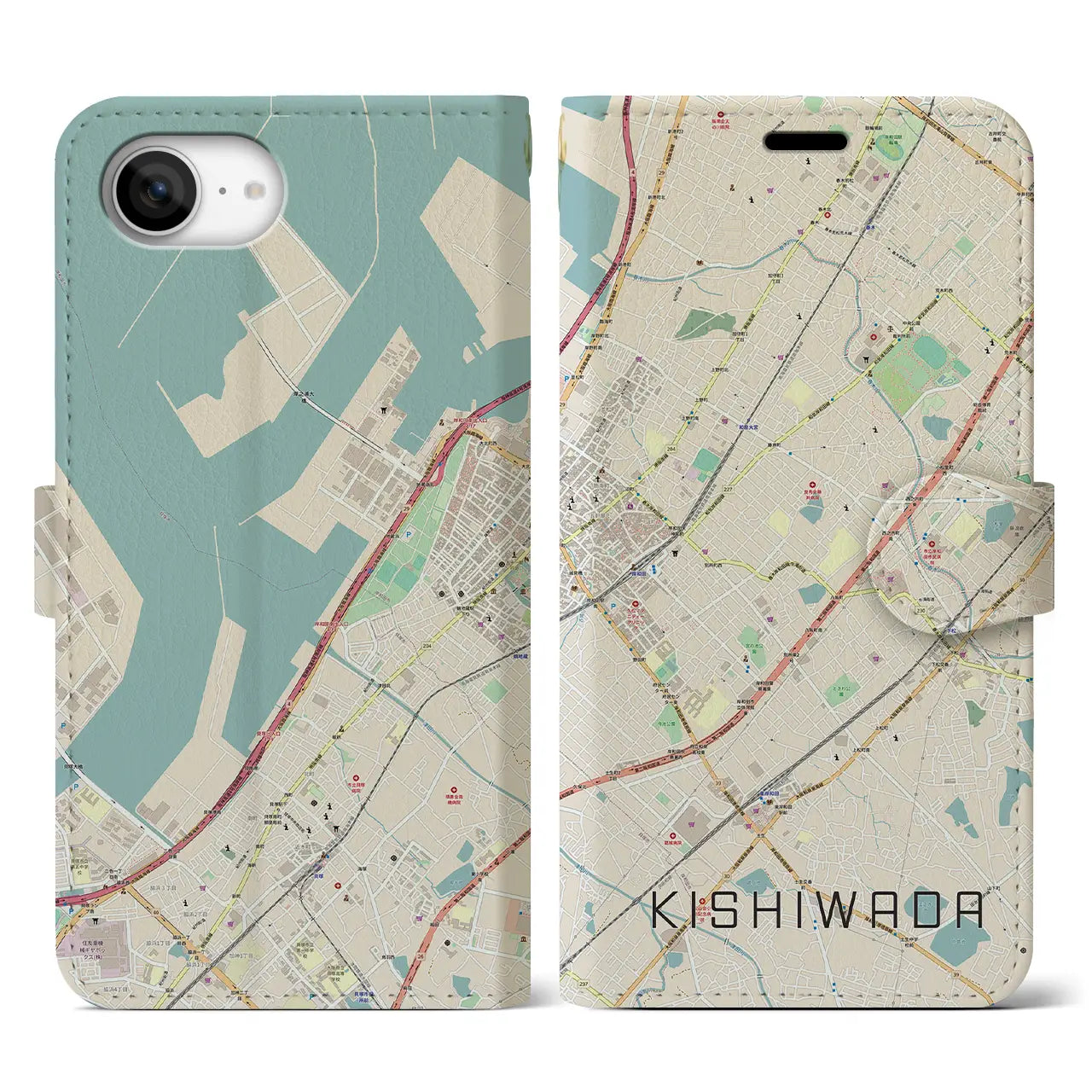 【岸和田(大阪府)】地図柄iPhoneケース(手帳タイプ)