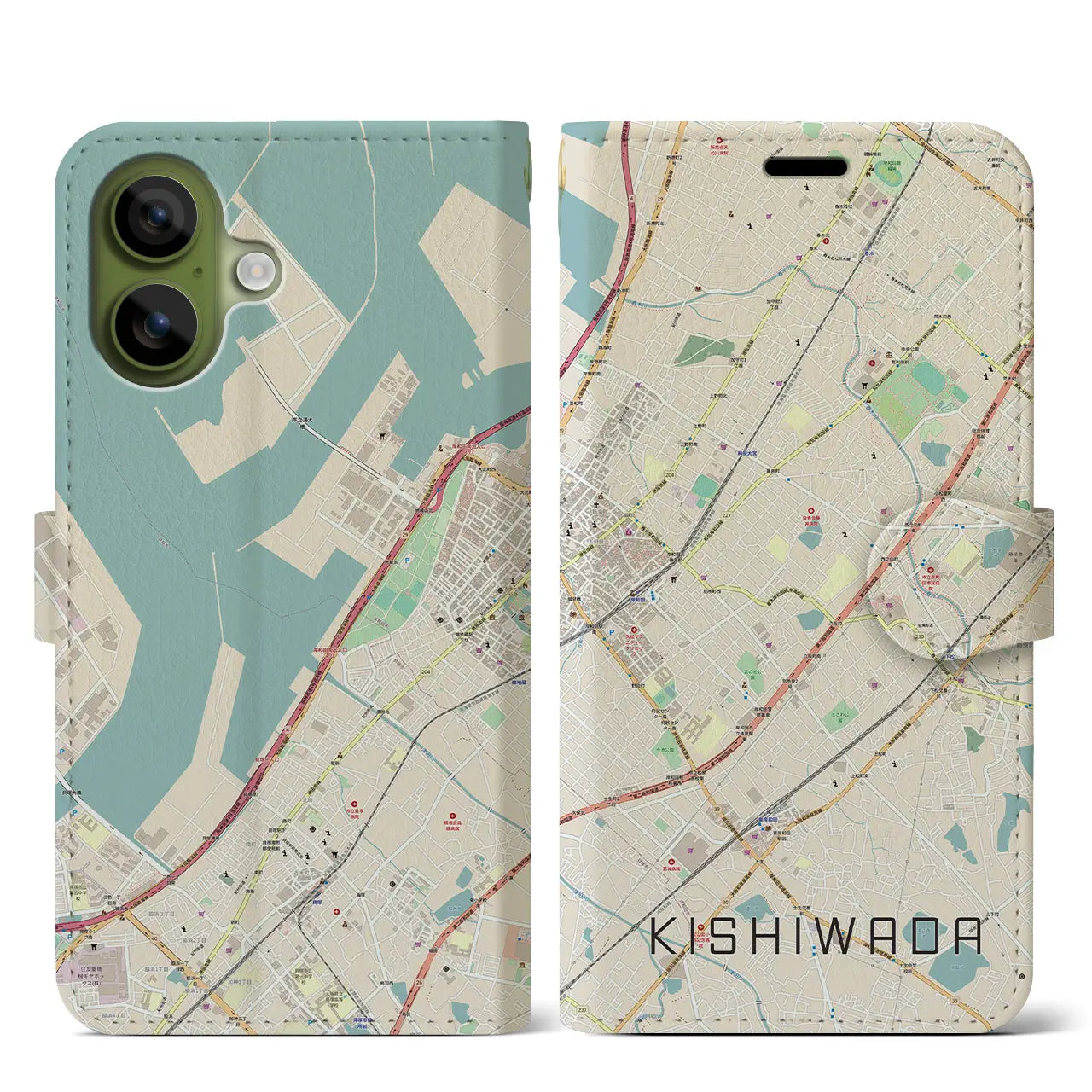 【岸和田(大阪府)】地図柄iPhoneケース(手帳タイプ)