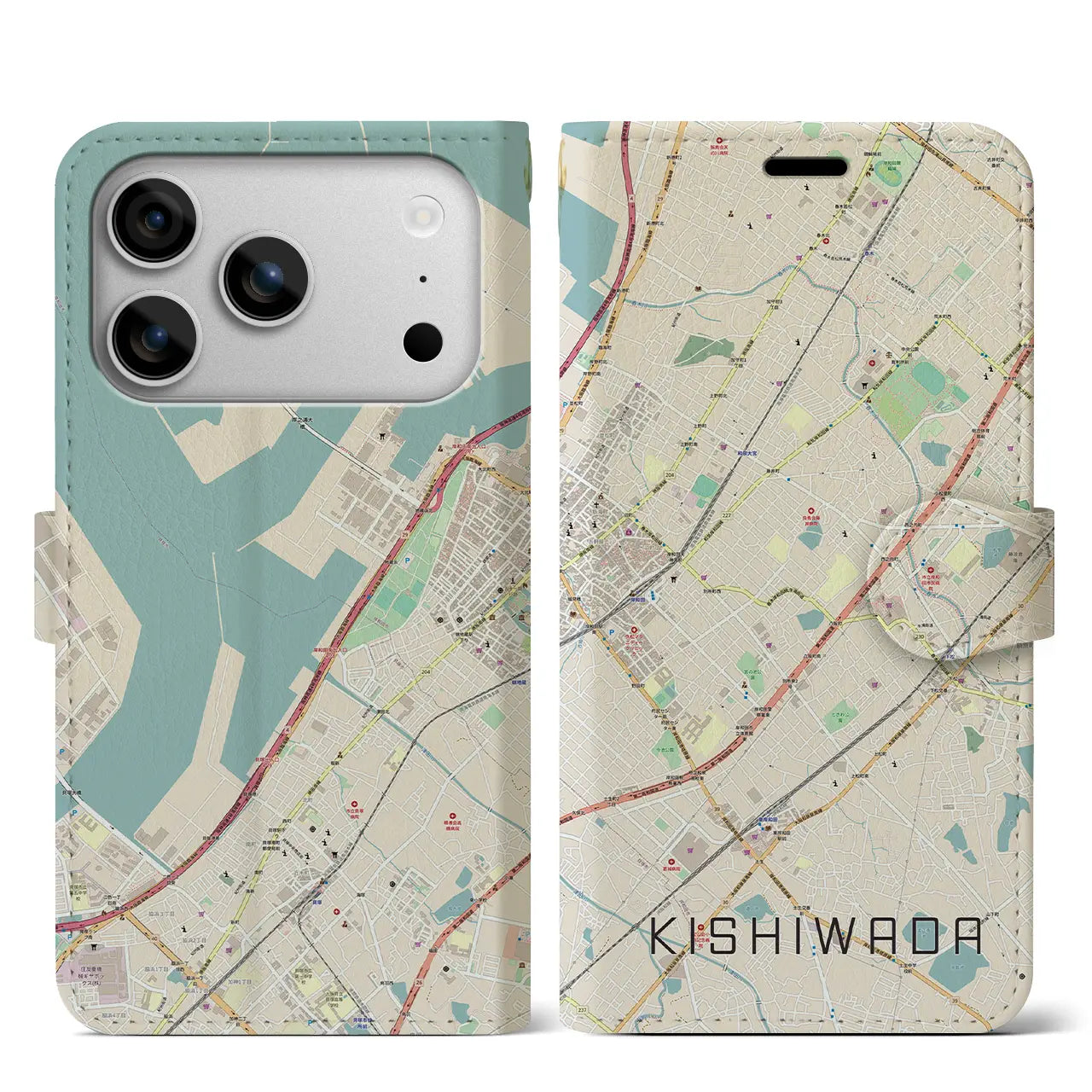 【岸和田(大阪府)】地図柄iPhoneケース(手帳タイプ)