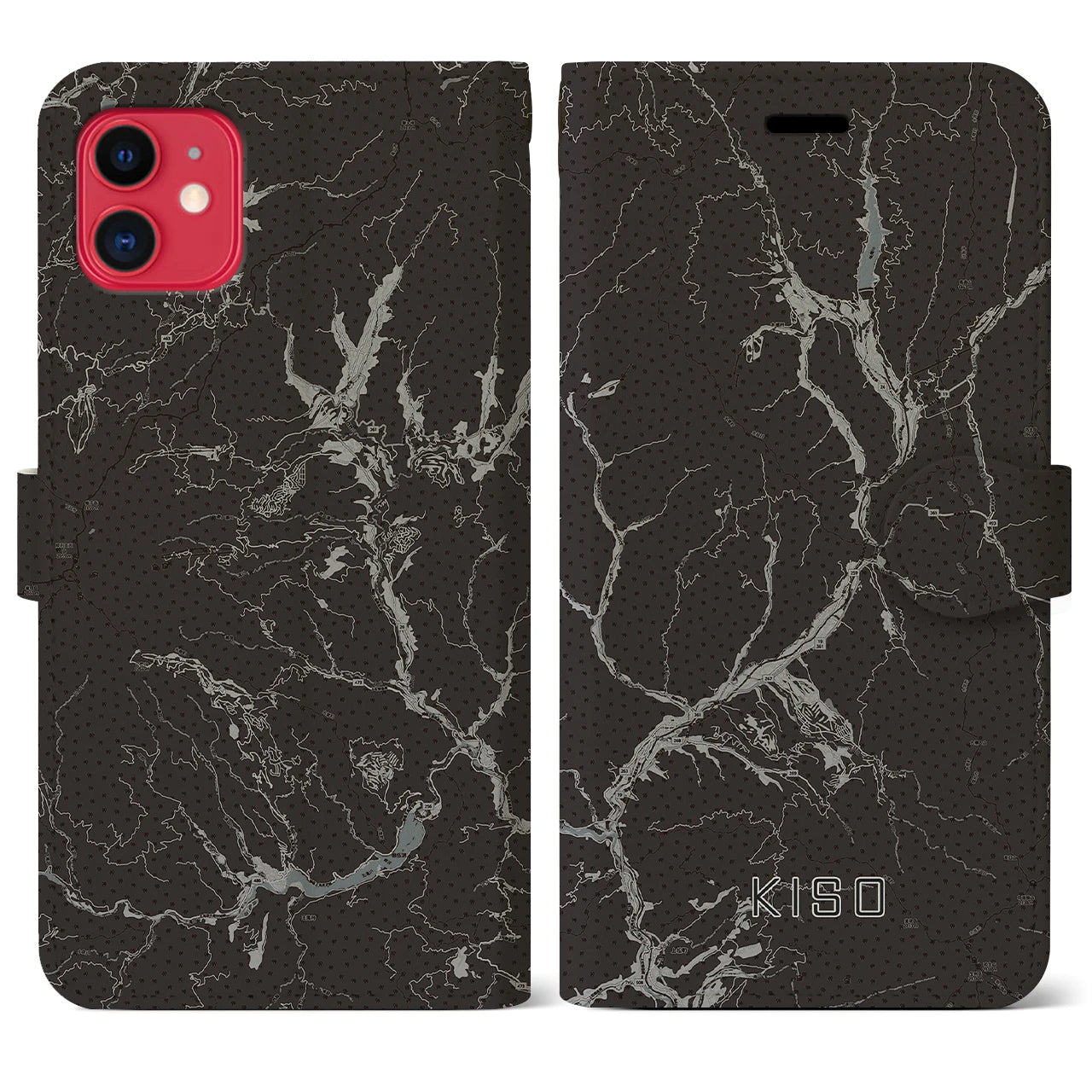 【木曽(長野県)】地図柄iPhoneケース(手帳タイプ)モノトーン・iPhone 11 用