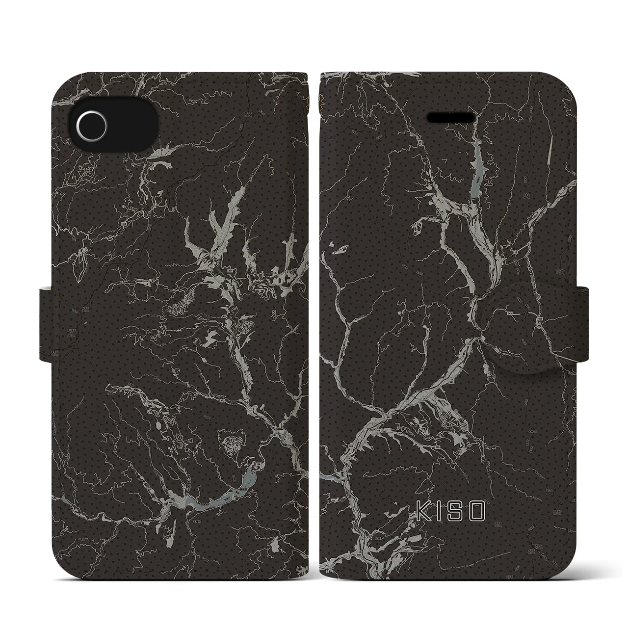 【木曽(長野県)】地図柄iPhoneケース(手帳タイプ)モノトーン・iPhone SE(第3 / 第2世代) / 8 / 7 / 6s / 6 用