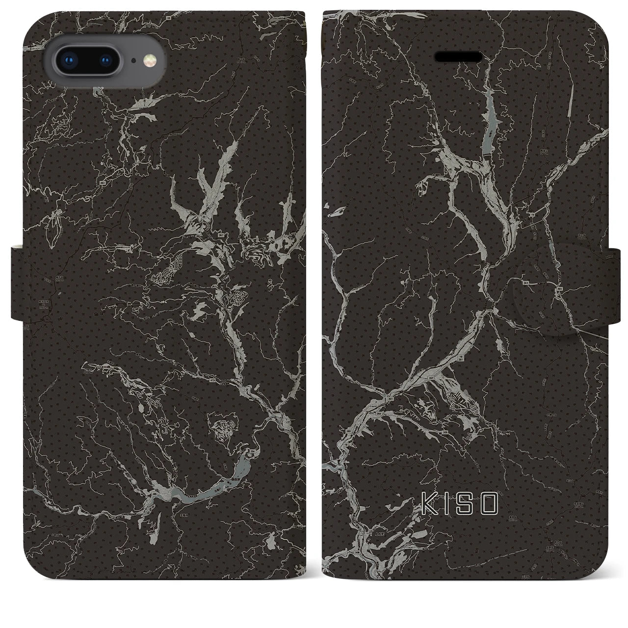 【木曽(長野県)】地図柄iPhoneケース(手帳タイプ)モノトーン・iPhone 8Plus /7Plus / 6sPlus / 6Plus 用