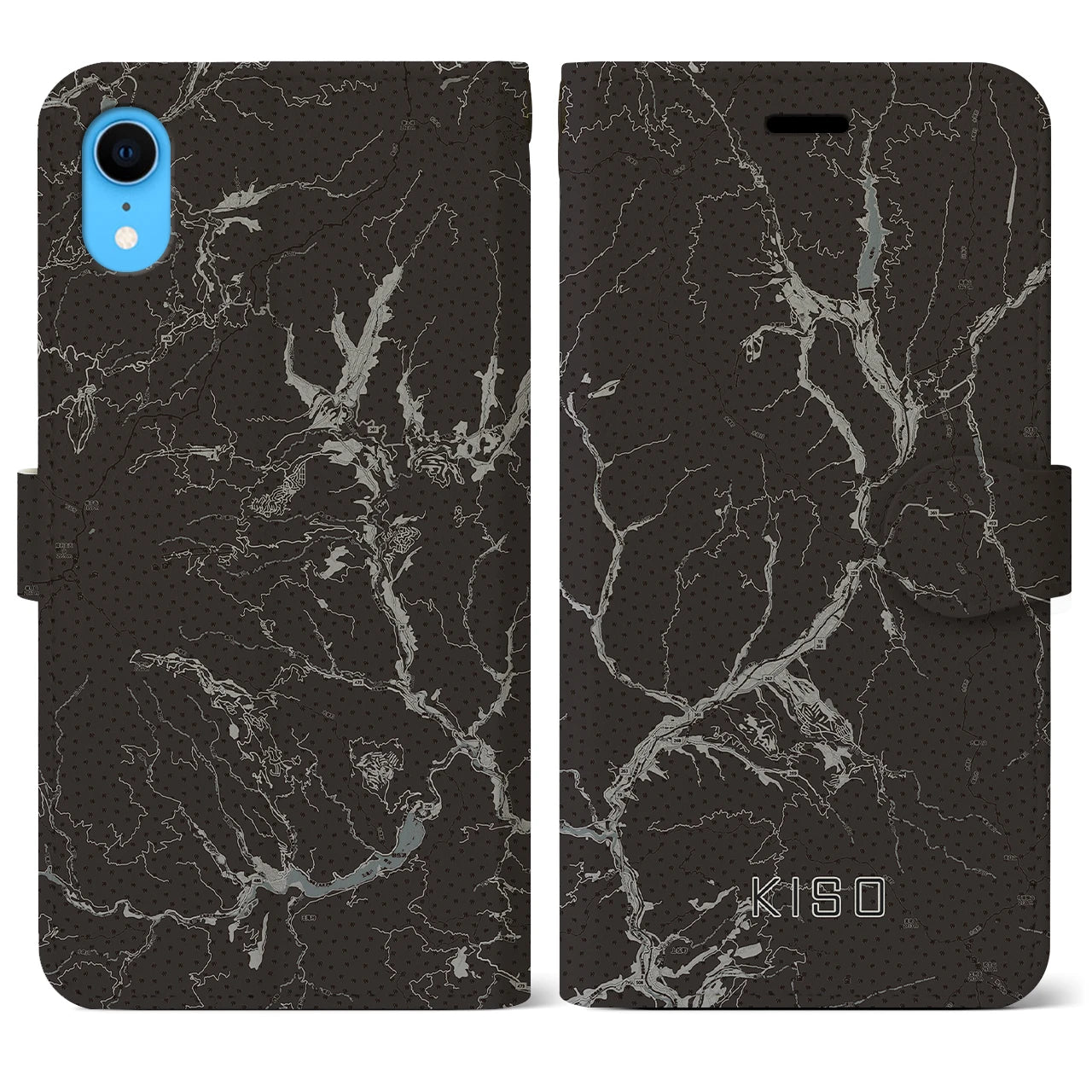 【木曽(長野県)】地図柄iPhoneケース(手帳タイプ)モノトーン・iPhone XR 用