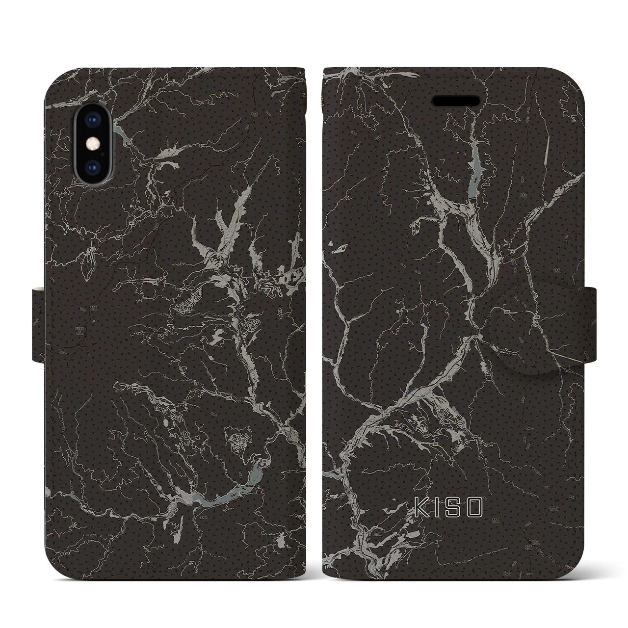 【木曽(長野県)】地図柄iPhoneケース(手帳タイプ)モノトーン・iPhone XS / X 用