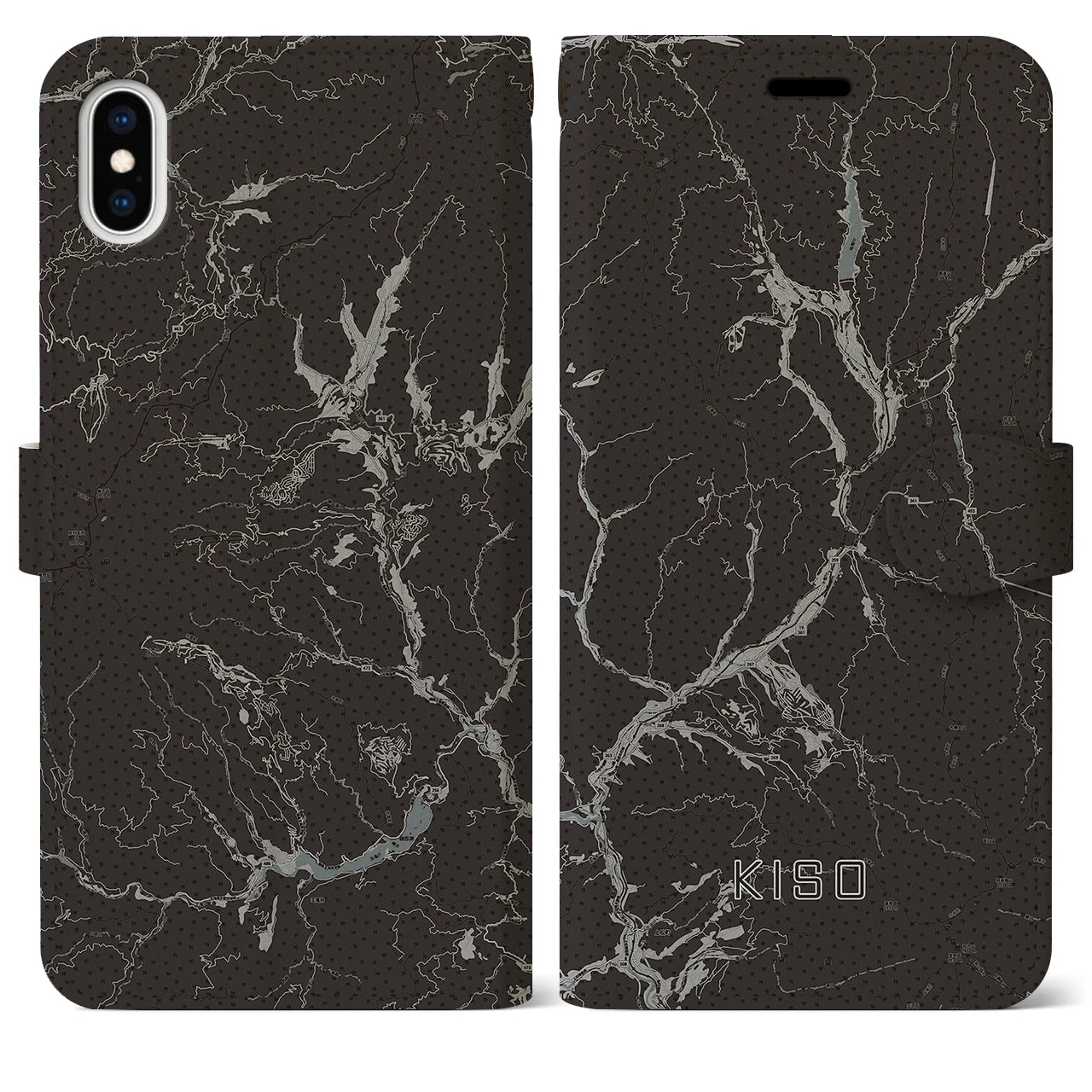 【木曽(長野県)】地図柄iPhoneケース(手帳タイプ)モノトーン・iPhone XS Max 用