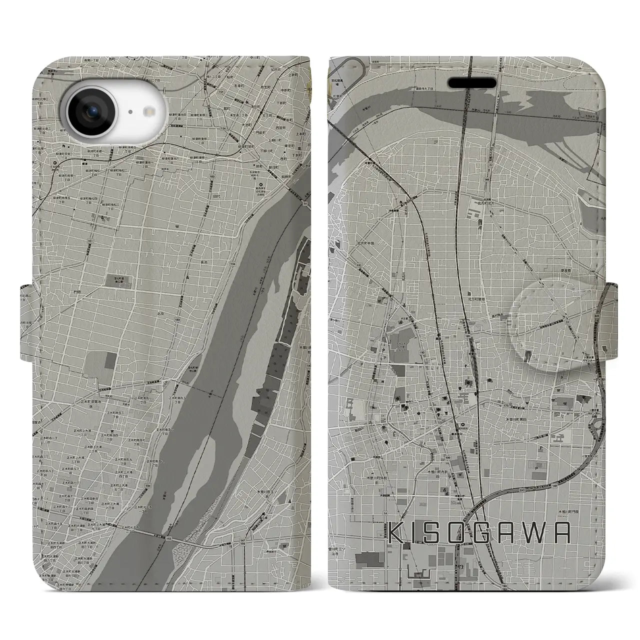 【木曽川(愛知県)】地図柄iPhoneケース(手帳タイプ)