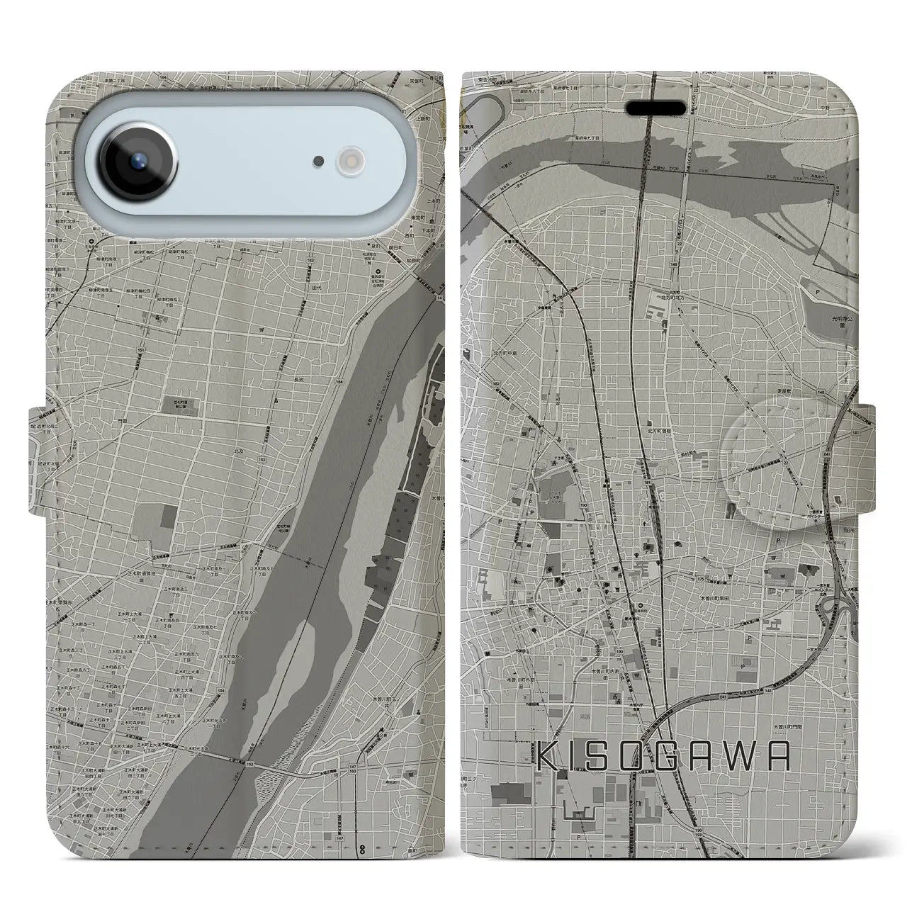 【木曽川(愛知県)】地図柄iPhoneケース(手帳タイプ)