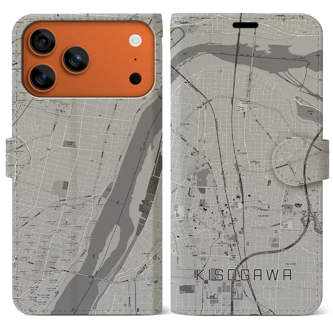 【木曽川(愛知県)】地図柄iPhoneケース(手帳タイプ)