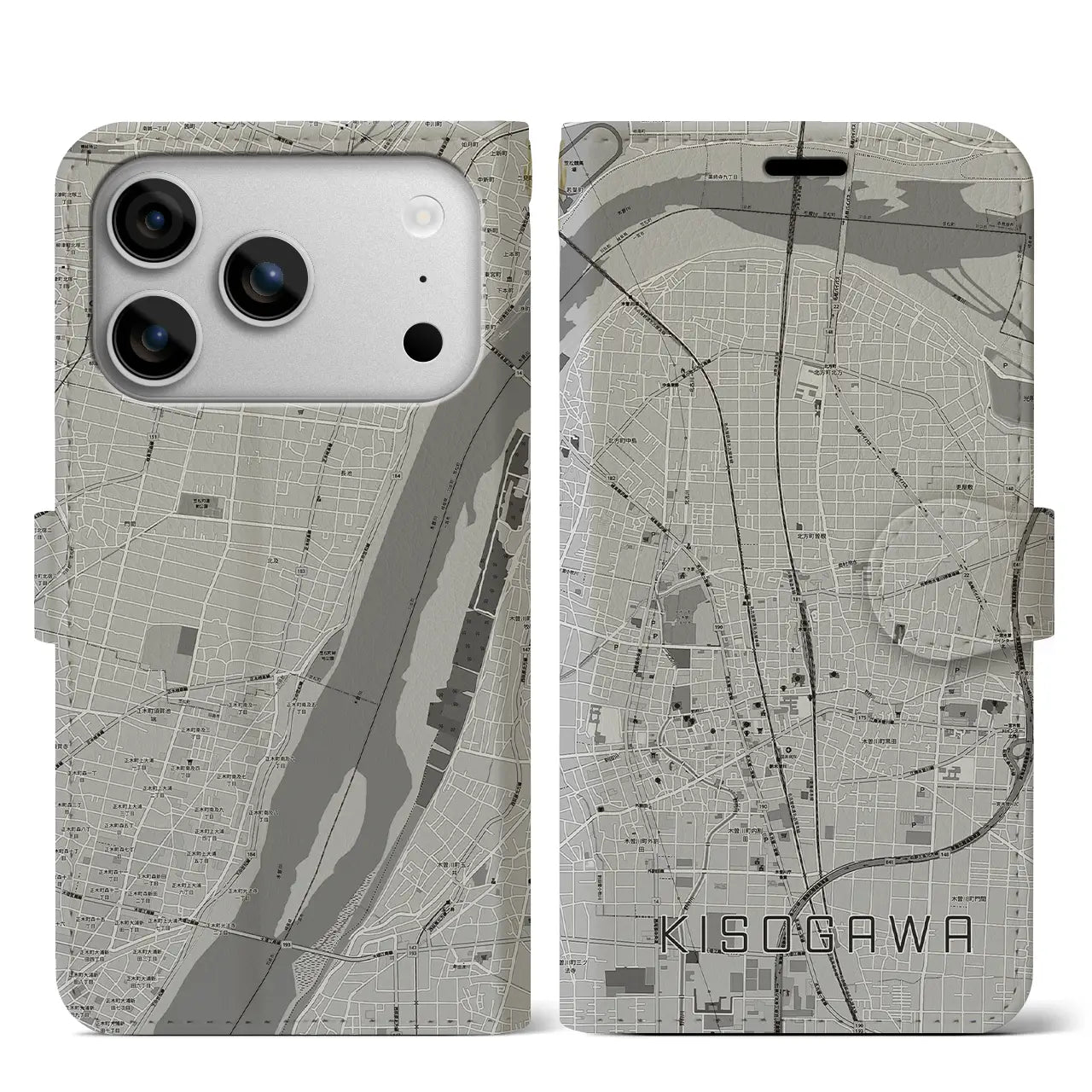 【木曽川(愛知県)】地図柄iPhoneケース(手帳タイプ)