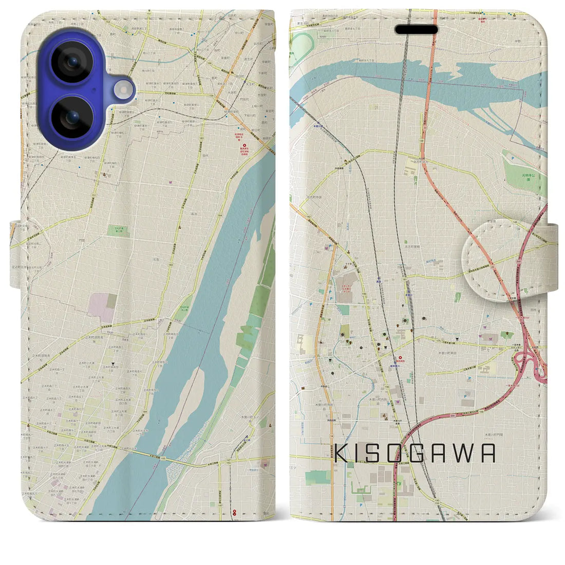 【木曽川(愛知県)】地図柄iPhoneケース(手帳タイプ)ナチュラル・iPhone 16 Pro Max 用